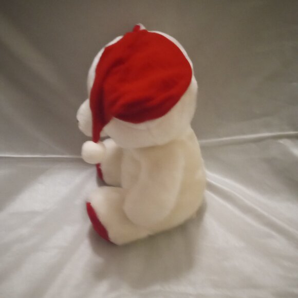 Christmas in July teddy bear Santa 12" white w/red Santa hat and red paw - Picture 3 of 5